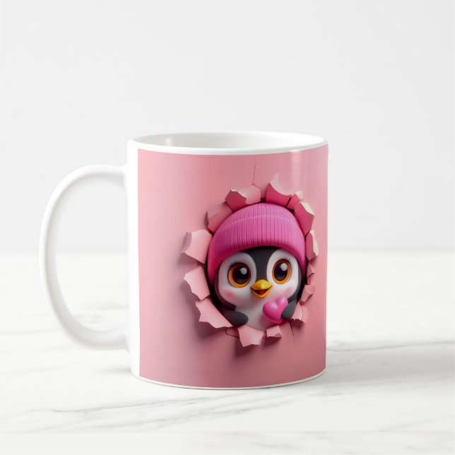 Cute Pinguin mit Herz - Adortable 3D-Mug Kaffeetasse (Links)