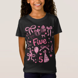 Cute Pink 5th Birthday Girl Shirt Five Bow Party D