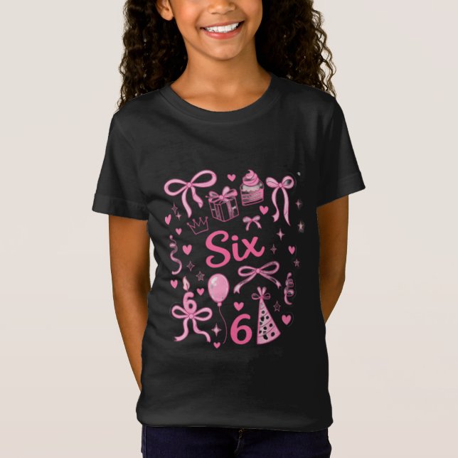 Cute Pink 6th Birthday Girl Shirt Six Bow Party De (Vorderseite)