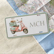Cute Pink and Aqua Coastal Scooter Monogram