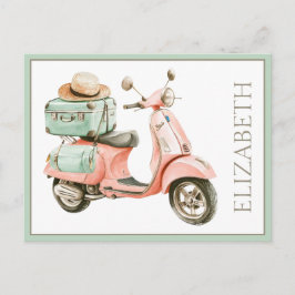Cute Pink and Aqua Coastal Scooter Postkarte
