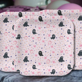 Cute Pink and Black Sweet Spooky Ghost Halloween Pappteller
