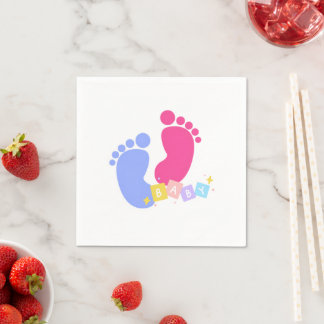 Cute Pink and Blue Baby Footprints Gender Reveal Serviette