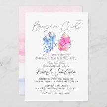 Cute Pink and Blue Crystal Gem Gender Reveal