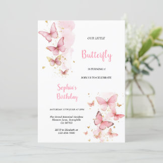 CUTE PINK AND GOLD BUTTERFLIES BIRTHDAY PARTY EINLADUNG