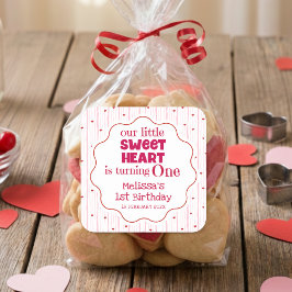 Cute Pink and Red Little SweetHeart Turning One Quadratischer Aufkleber