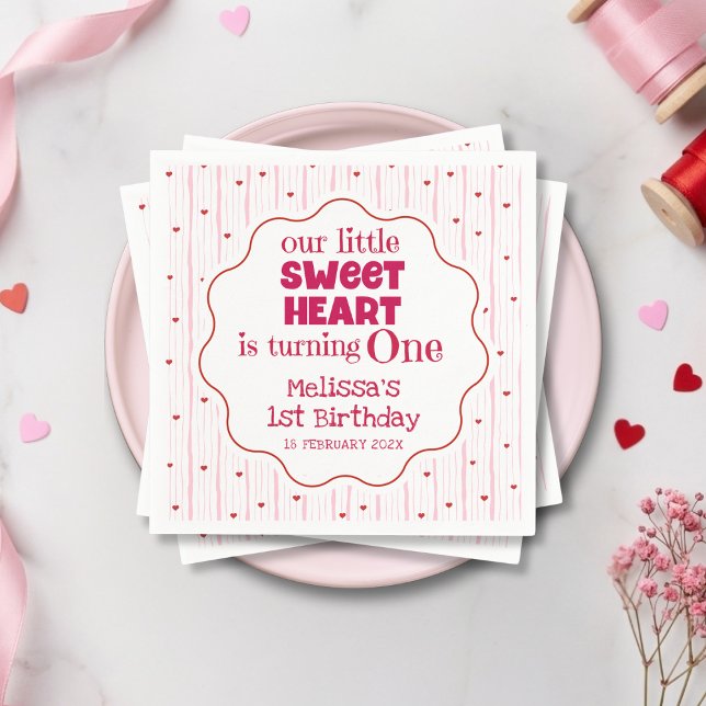 Cute Pink and Red Little SweetHeart Turning One Serviette (Von Creator hochgeladen)
