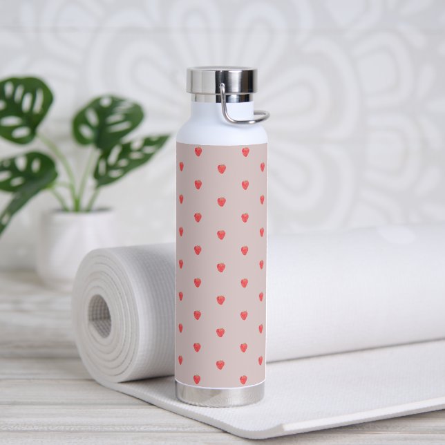 Cute Pink And Red Strawberry Pattern Water Bottle. Trinkflasche (Yoga)
