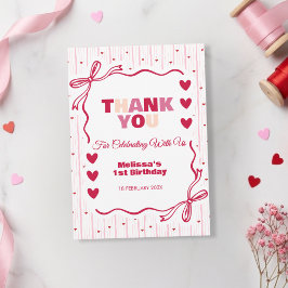 Cute Pink and Red Sweetheart Thank You Birthday Dankeskarte