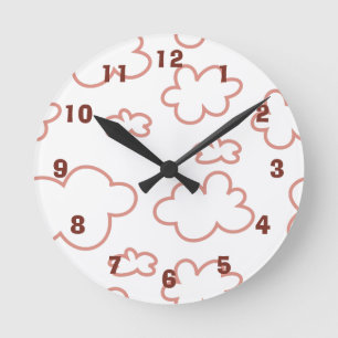 Cute Pink and White Clouds Acrylic Wall Clock Runde Wanduhr
