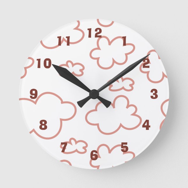 Cute Pink and White Clouds Acrylic Wall Clock Runde Wanduhr (Vorderseite)