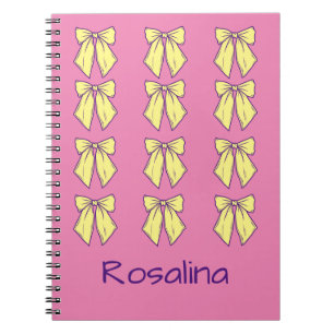 Cute Pink and Yellow Bows Pattern Girl's Name Notizblock
