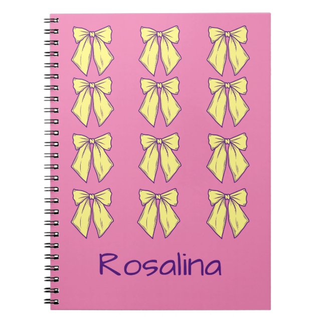 Cute Pink and Yellow Bows Pattern Girl's Name Notizblock (Vorderseite)