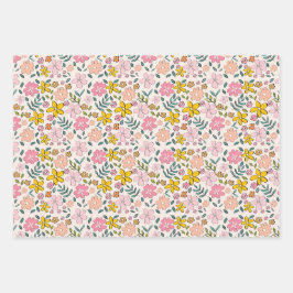 Cute Pink and Yellow Floral Pattern Geschenkpapier Set