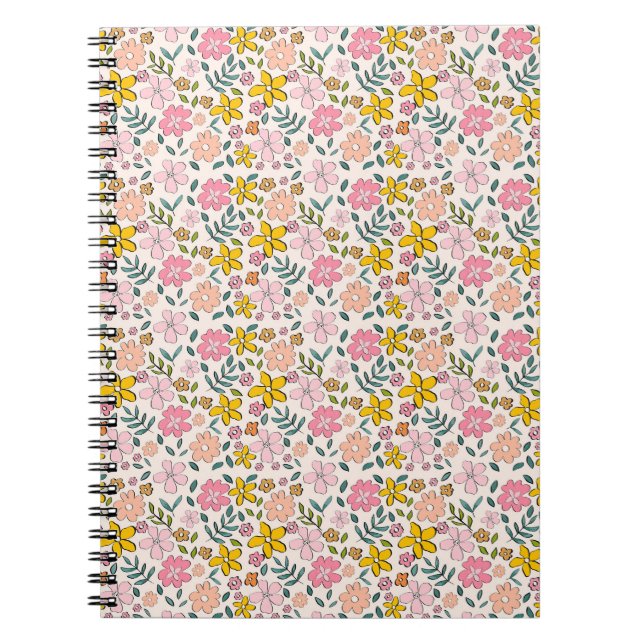 Cute Pink and Yellow Floral Pattern Notizblock (Vorderseite)