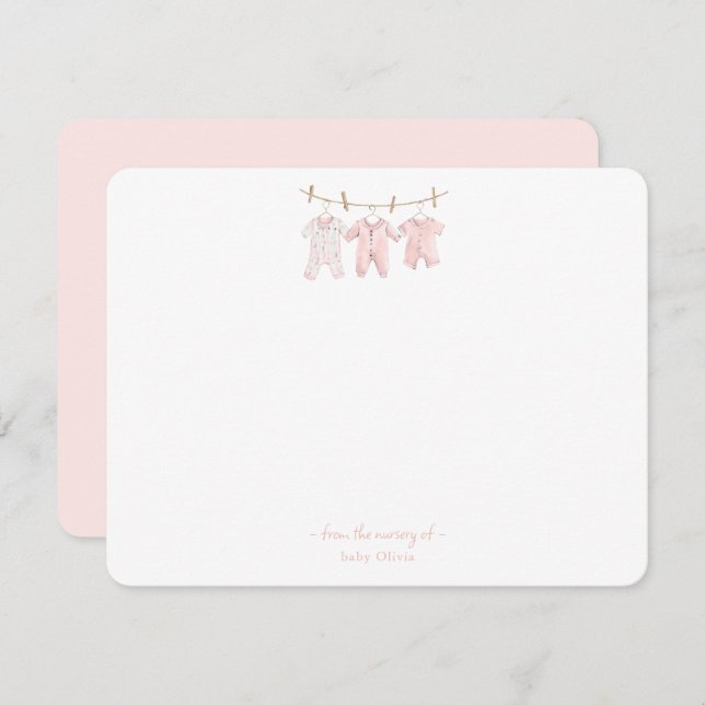 Cute Pink Baby clothes Baby girl Thank You card Dankeskarte (Vorne/Hinten)