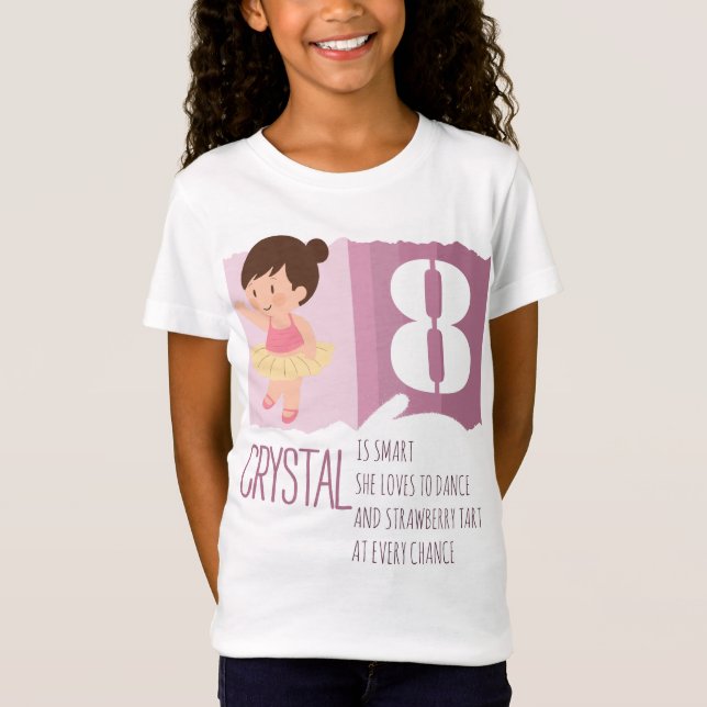 Cute Pink Ballet 8th Birthday Girl Design Rhyme T-Shirt (Vorderseite)