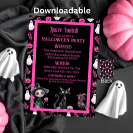 Cute Pink Black White Halloween Party Invitation Einladung