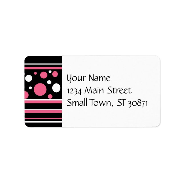 Cute Pink Black White Stripes Polka Dots Pattern Adressaufkleber (Vorne)
