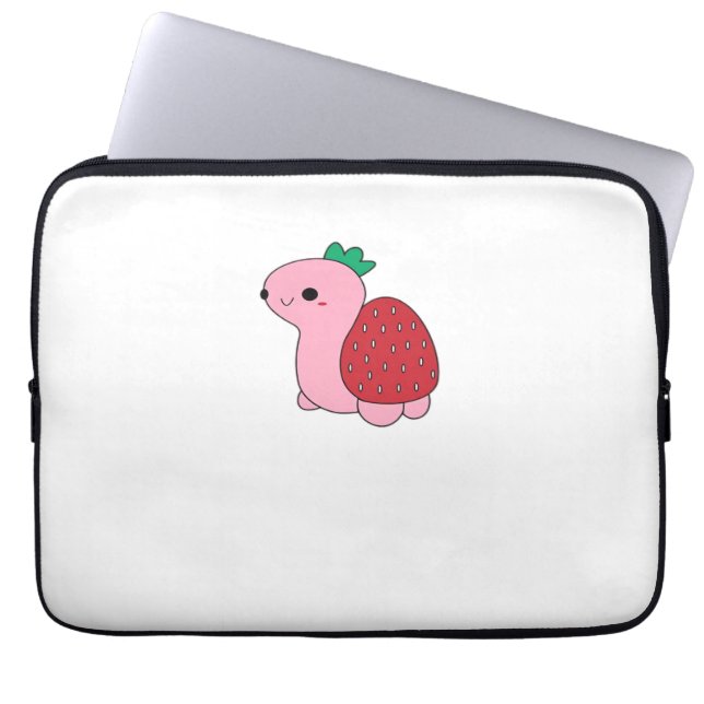 Cute pink blushing strawberry turtle Classic T-Shi Laptopschutzhülle (Vorderseite)