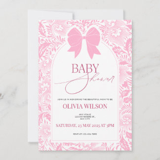 Cute Pink Bow Baby Shower Invitation Mitteilungskarte