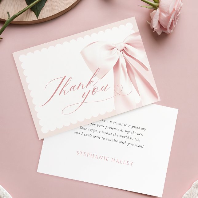 Cute Pink Bow Baby Shower Thank You Card Dankeskarte (Von Creator hochgeladen)