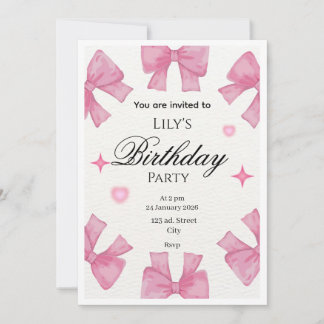 Cute Pink Bow Border Greeting Card l invitation  Einladung