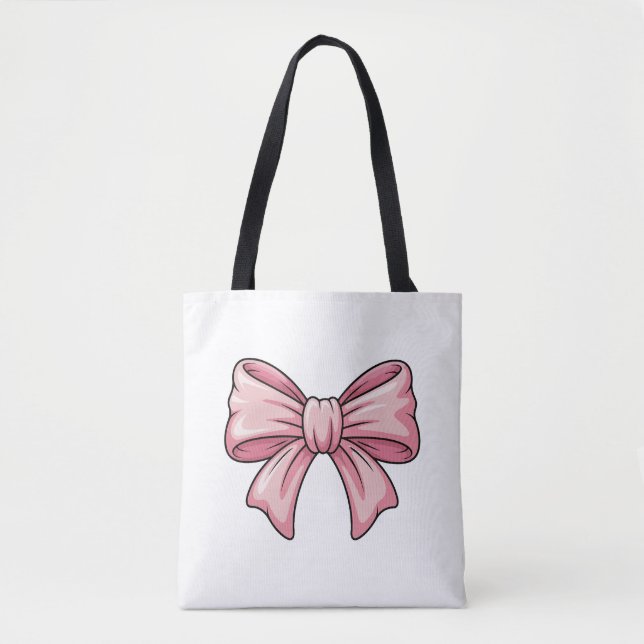 Cute Pink Bow Coquette Aesthetic Canvas Tote Bag (Vorderseite)