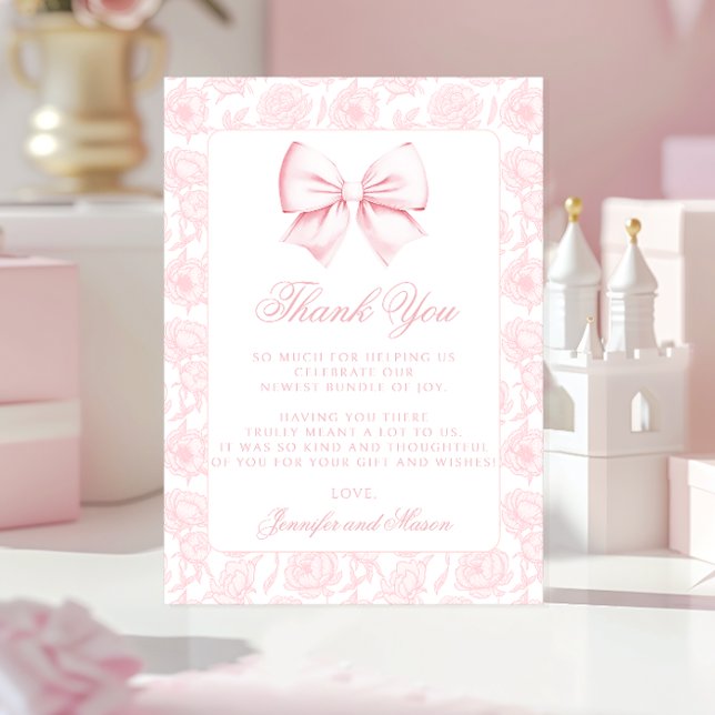 Cute pink bow floral preppy baby girl shower dankeskarte (Von Creator hochgeladen)