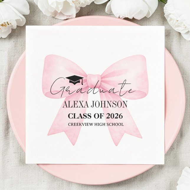 Cute Pink Bow Graduation Cap Graduate Serviette (Von Creator hochgeladen)
