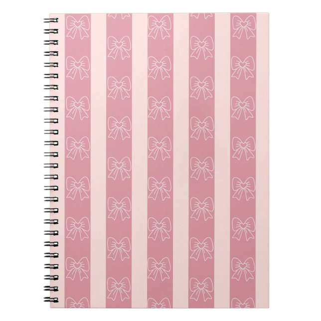 Cute Pink Bow Stripe Pattern – Girly Aesthetic Notizblock (Vorderseite)