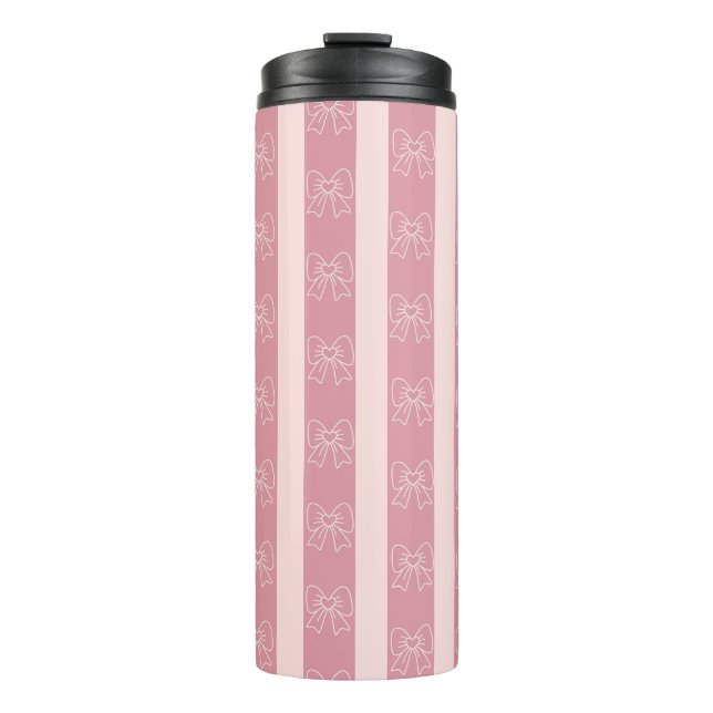 Cute Pink Bow Stripe Pattern – Girly Aesthetic Thermosbecher (Vorderseite)