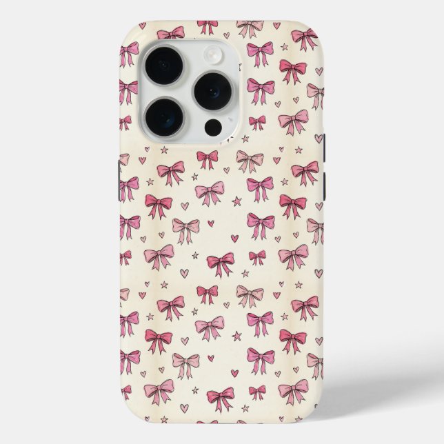 Cute Pink Bows Hearts Stars Coquette Pattern Case-Mate iPhone Hülle (Rückseite)