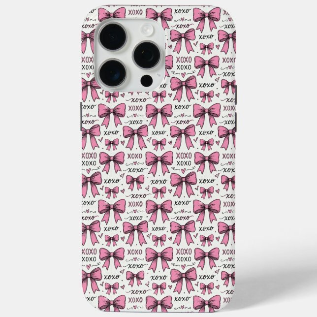 Cute Pink Bows XOXO Doodle Coquette Pattern Case-Mate iPhone Hülle (Rückseite)