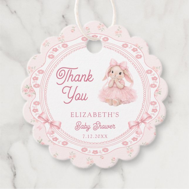 Cute Pink Bunny Baby Shower Thank You Geschenkanhänger (Vorderseite)
