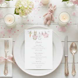 Cute Pink Bunny Girl Clothesline Baby Shower Menükarte