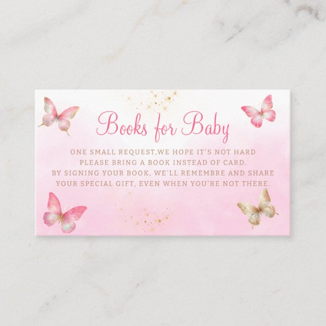 Cute Pink Butterfets Baby Shower Books for Baby Begleitkarte (Vorderseite)