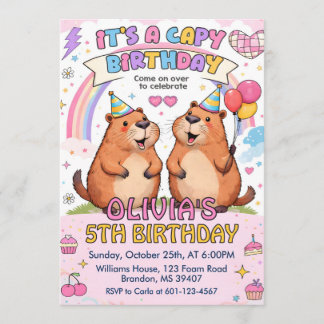 Cute Pink Capy Birthday - Girly Capybara Birthday Einladung