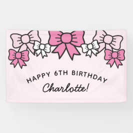 Cute Pink Cartoon Bows Birthday Party Banner