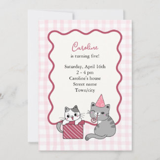 Cute Pink Cat Kid's Birthday Party Einladung