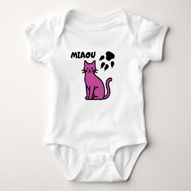 Cute Pink Cat “MIAOU” Baby Bodysuit Baby Strampler (Vorderseite)