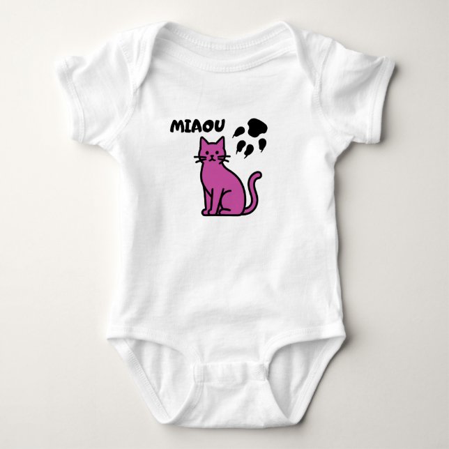 Cute Pink Cat “MIAOU” Baby Bodysuit Strampler (Vorderseite)