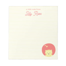 Cute Pink Cat Personalized Yellow Striped Girls  Notizblock