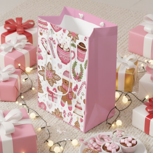 Cute Pink Christmas Gift Bag Mittlere Geschenktüte (Von Creator hochgeladen)