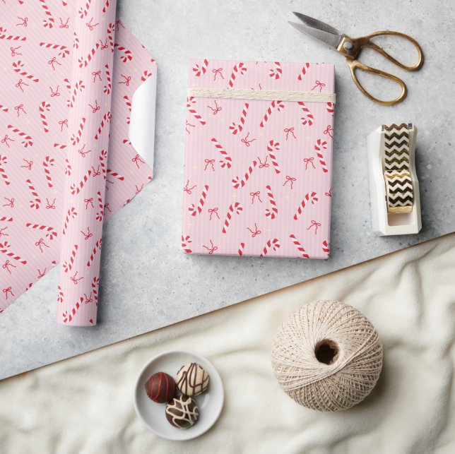 Cute Pink Christmas pattern - Candy Cane- Seamless Geschenkpapier (Kunsthandwerk)