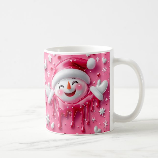 Cute Pink Christmas Snowman Mug Kaffeetasse (Rechts)