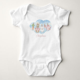 Cute Pink Clothesline Peter the Rabbit Baby Strampler