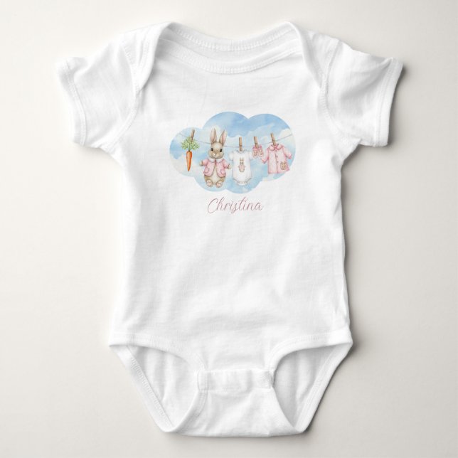 Cute Pink Clothesline Peter the Rabbit  Baby Strampler (Vorderseite)