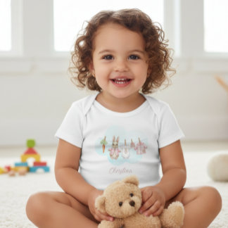 Cute Pink Clothesline Peter the Rabbit Baby Strampler