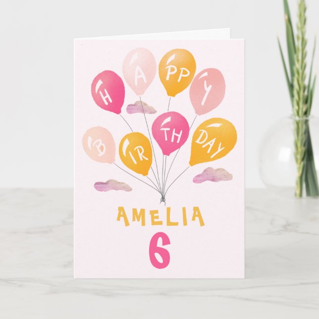 Cute Pink Colorful Balloons Girl Birthday Card Karte (Vorderseite)